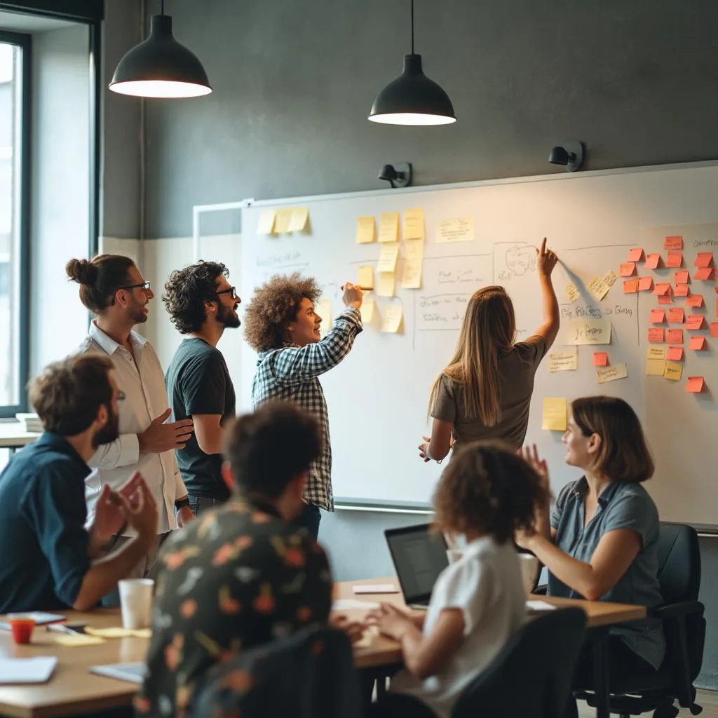 Equipo en sesión de brainstorming