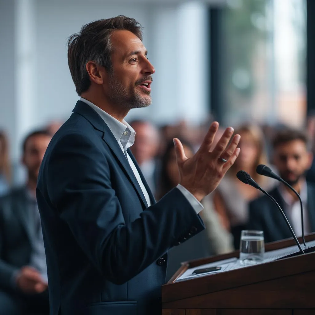Consultor presentando en una conferencia